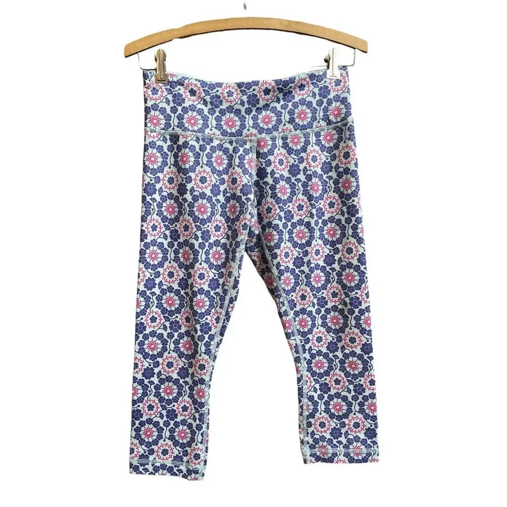 Lululemon Wunder Under Twiggy Crop 6 Pants Purple Pink Aquamarine Floral‎